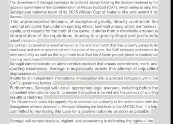 Outrage in Dakar: Senegal Rejects AFCON Forfeiture Verdict; Brands CAF Ruling ‘Disgrace to African Football’